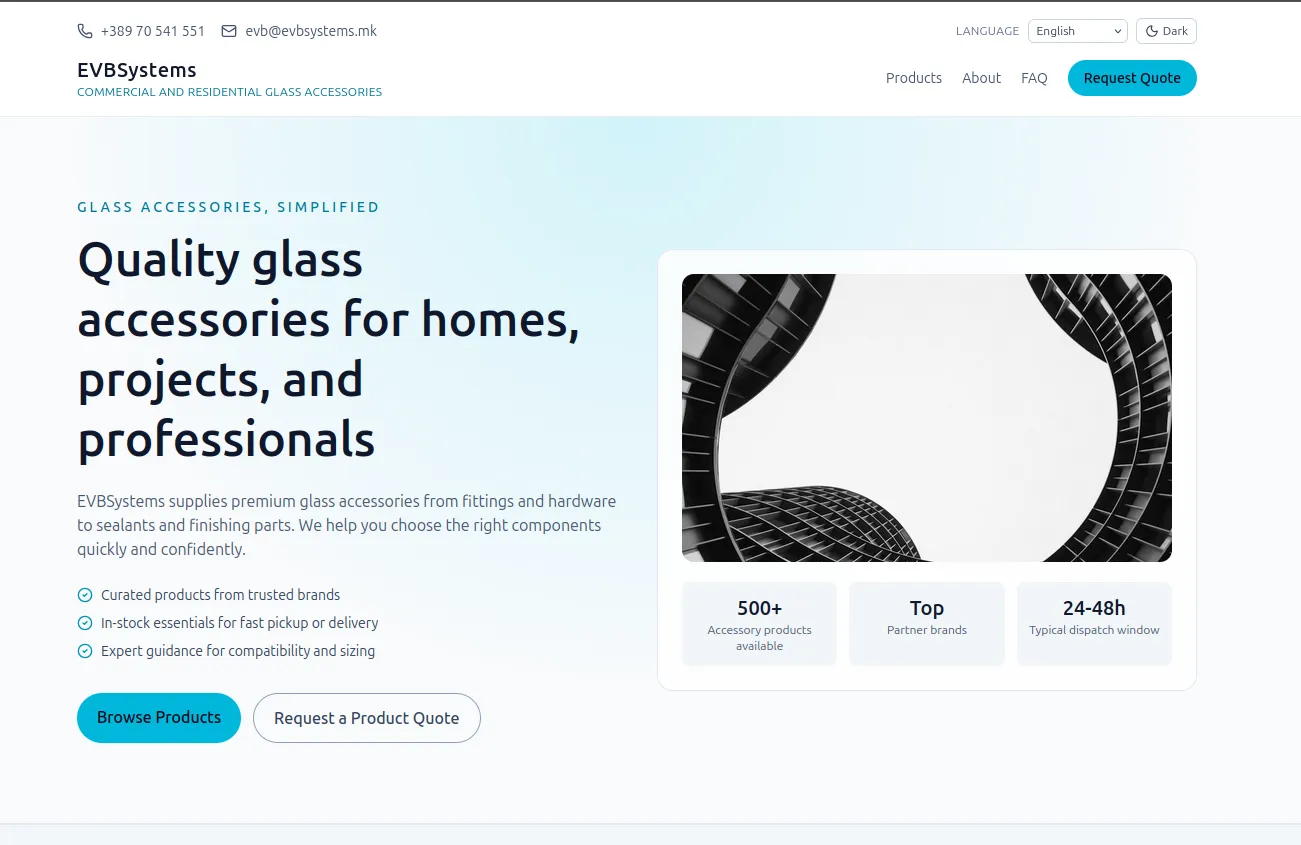 Screenshot of EVBSystems Client Website